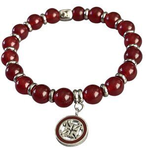 Rustic Cuff Gorgeous Natural Red Stone and Stainless Beads Stretch Bracelet
